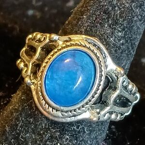 Paparazzi Silvertone Stretch Ring With Blue Stone